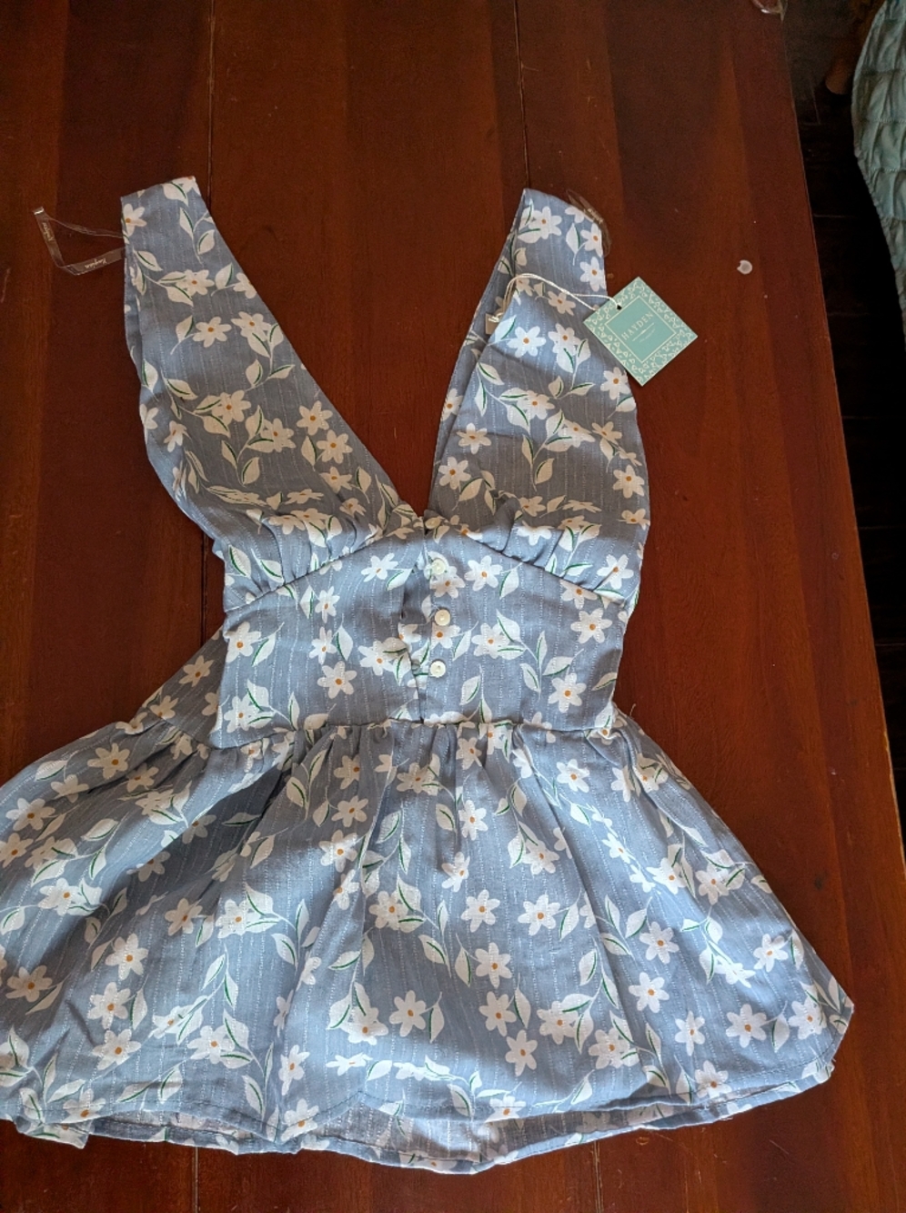 Floral V-Neck Peplum Blouse in Blue